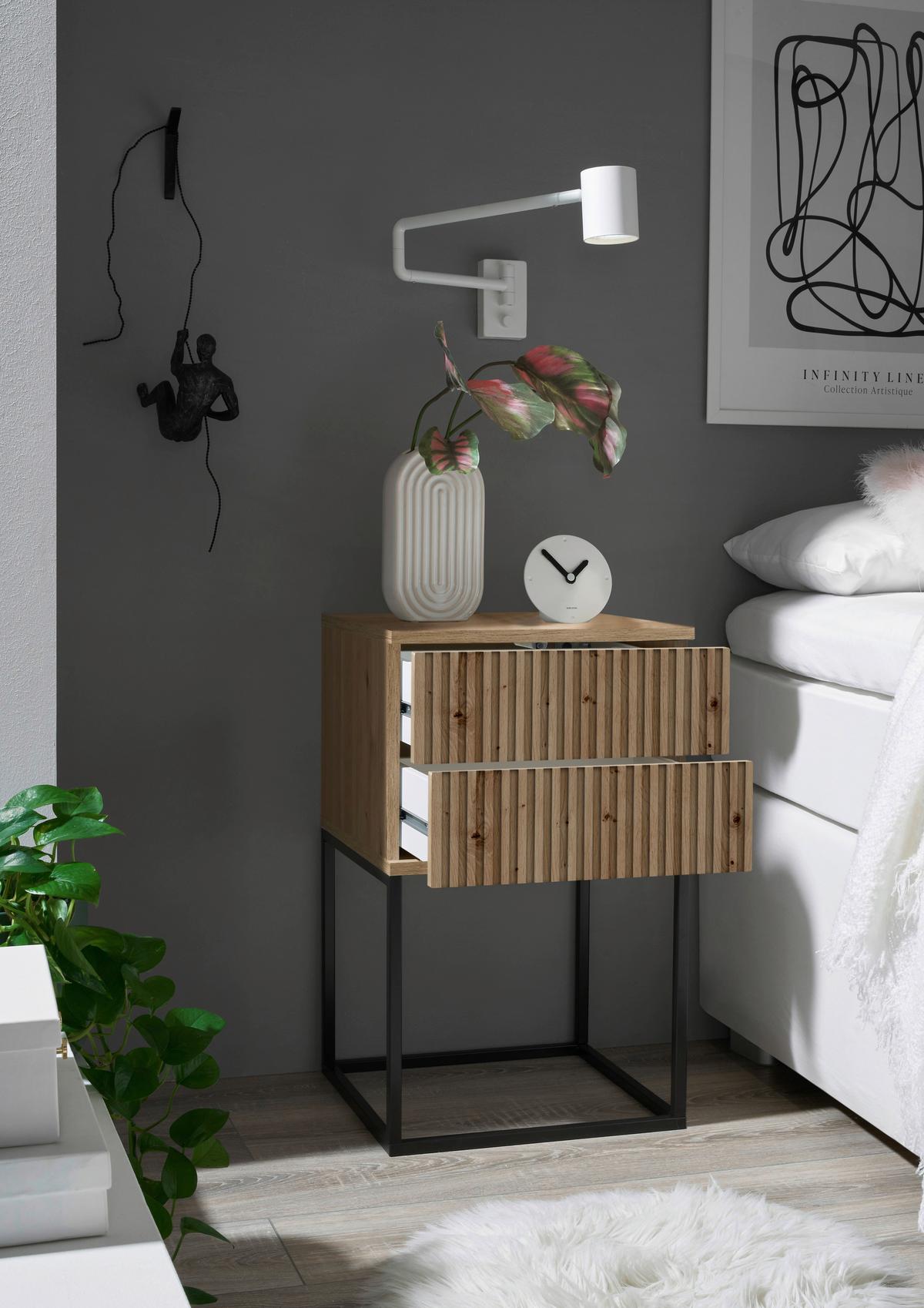 SZAFKA NOCNA MARLE - czarny/dąb artisan, Modern, materiał drewnopochodny/metal (40/65/38,5cm) - Livetastic