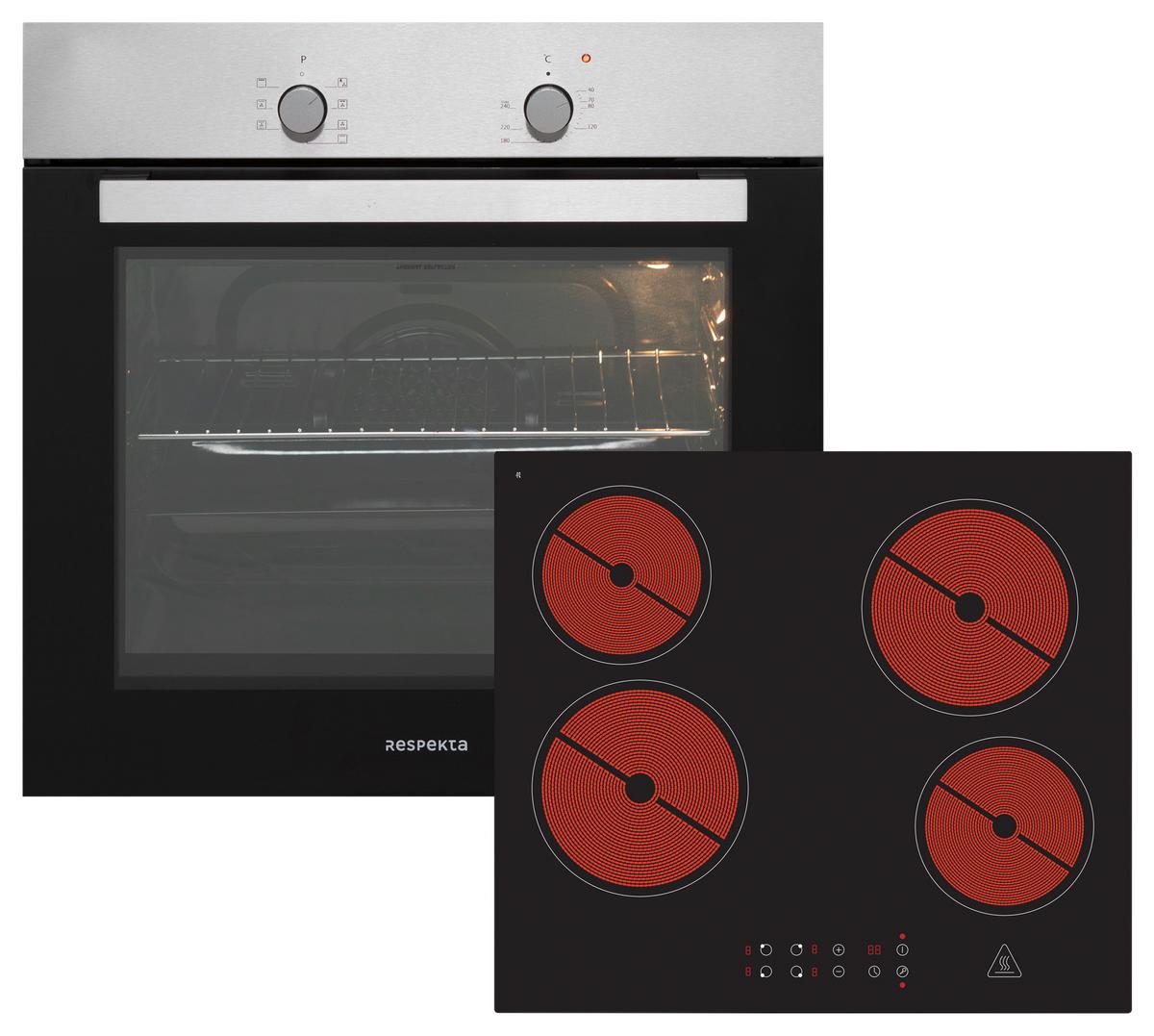 Backofenset ASET1204400 Schwarz/Edelstahlfarben - Edelstahlfarben/Schwarz, Basics, Glas/Metall (59,5/59,5/56,5cm) - Respekta
