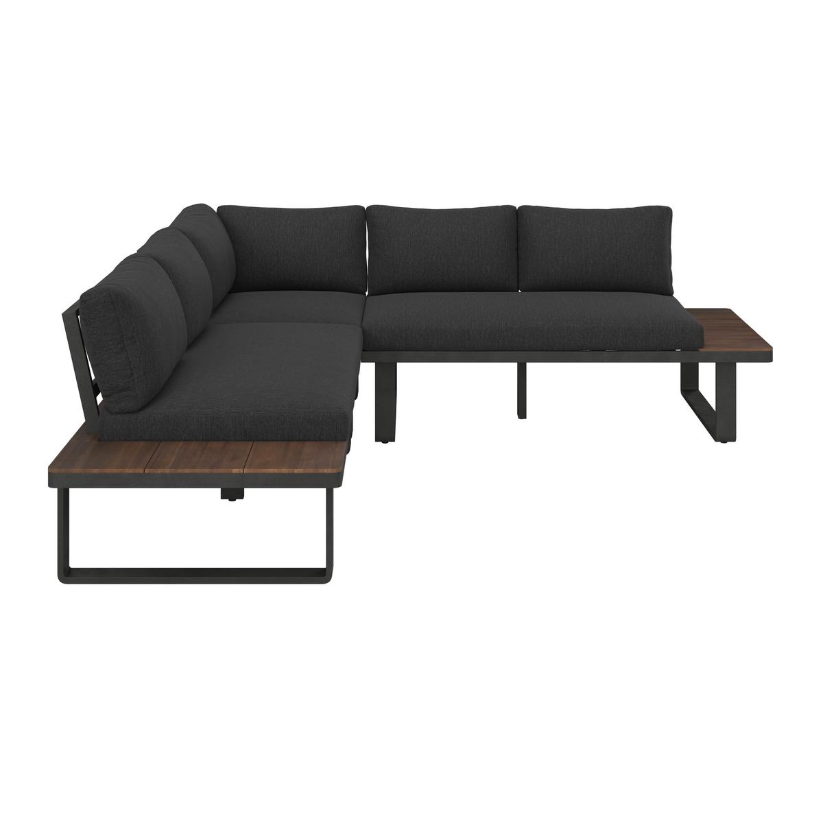 Dining-Loungeset Gianna Schwarz aus Holz/Textil/Metall - Schwarz/Teakfarben, Modern, Holz/Textil (221/71/76cm) - Bessagi Garden
