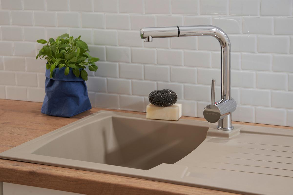 Spüle Boston beige Kunststein B: ca. 86 cm - Beige, Trend, Glas/Kunststoff (86/20/50cm) - Respekta