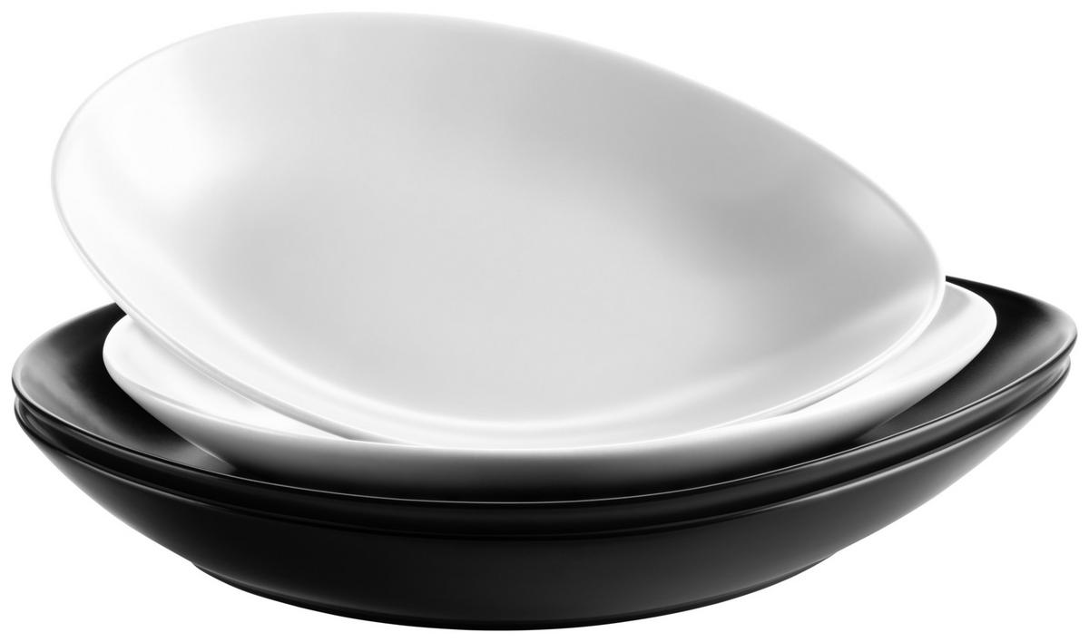 Teller Glendal aus Steinzeug, 4-teilig - Schwarz/Weiß, Basics, Keramik - Mäser