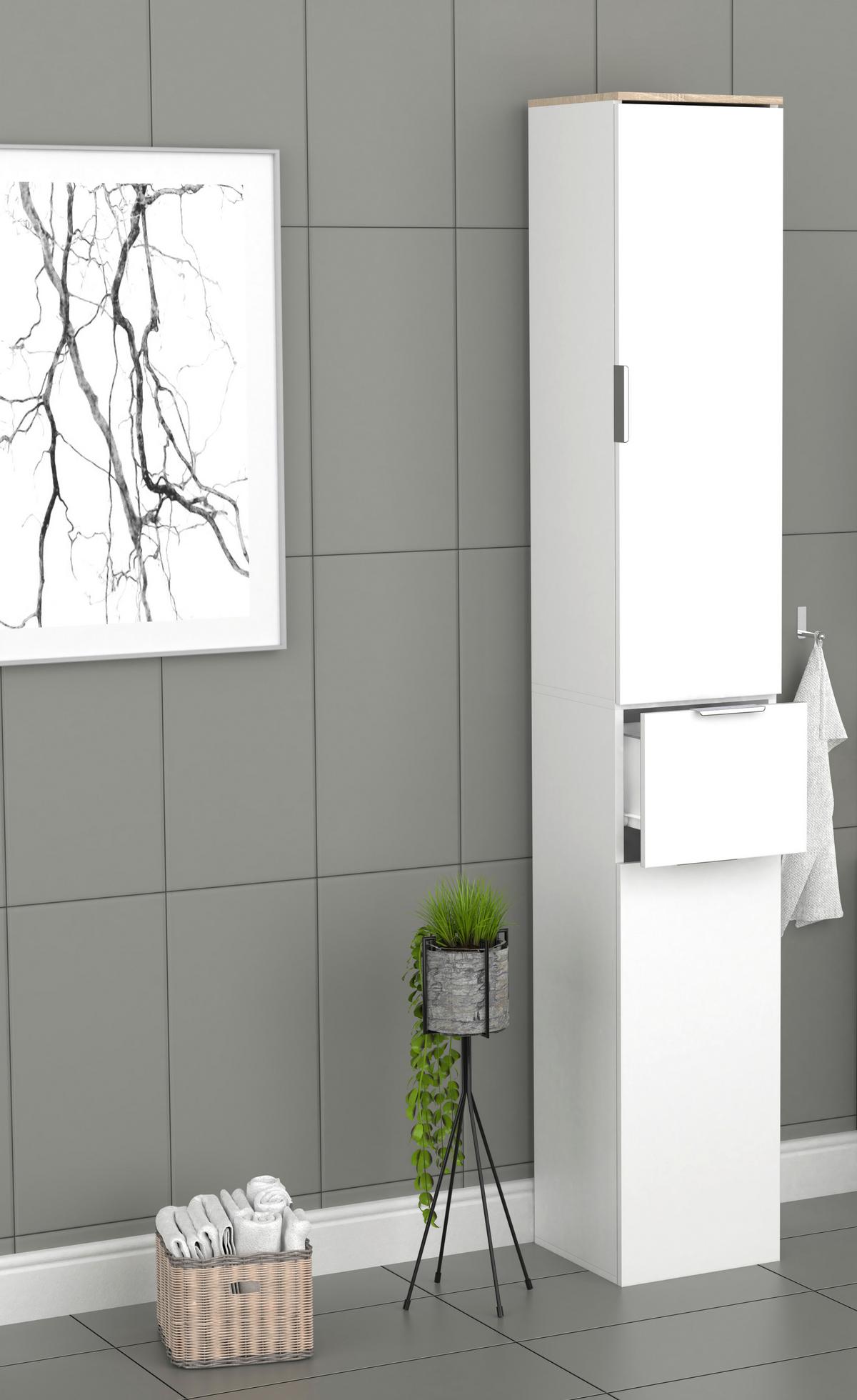 Hochschrank Donali ca. 30x190 cm Weiß/Eiche - Weiß/Sonoma Eiche, MODERN, Holzwerkstoff (30/190/30cm) - MID.YOU