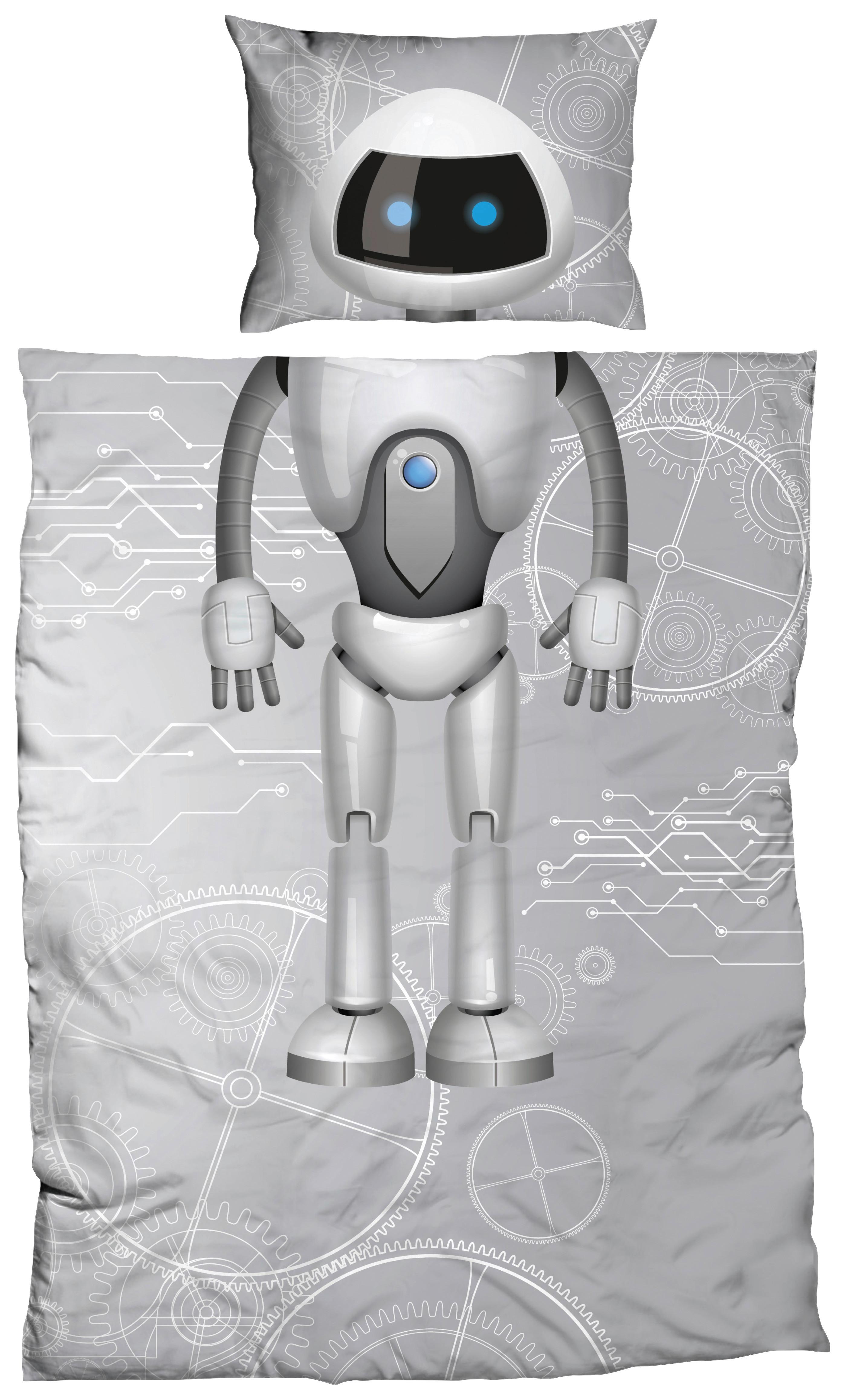 Ágyneműhuzat-garnitúra Robot - fehér/szürke, Design, textil (140/200cm)