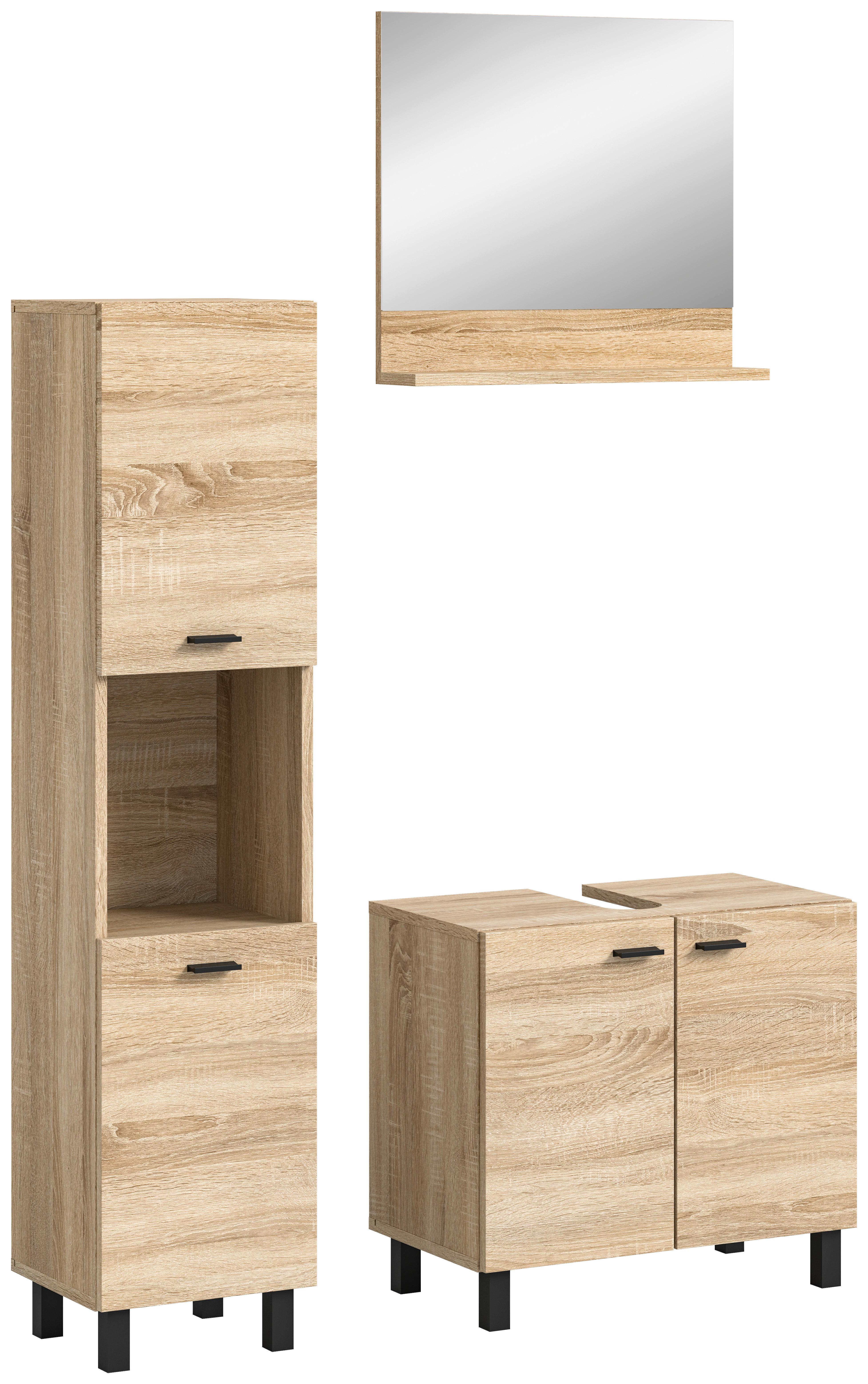 Kopalnica Boston, Hrast - črna/hrast sonoma, Moderno, umetna masa/steklo (87cm) - MID.YOU