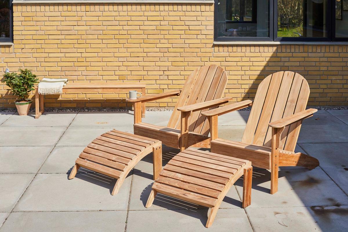 Gartenliege Adirondack Teak mit Hocker - Teakfarben, Natur, Holz (105cm) - Gardenson