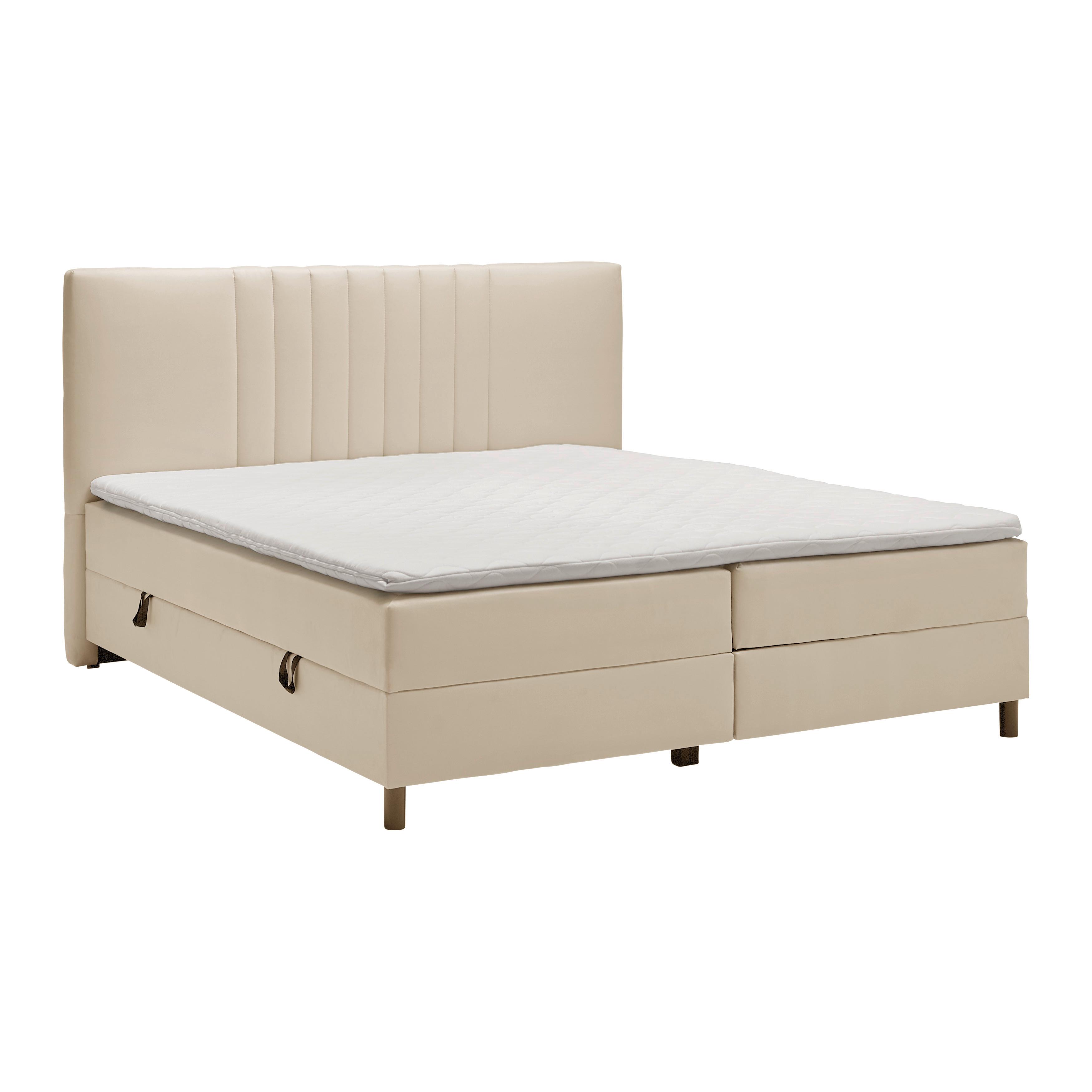 Boxbett Roma ca. 180x200 cm Beige mit Topper - Beige/Schwarz, MODERN, Holz/Textil (180/200cm) - Bessagi Home