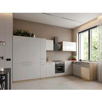 Eckküche Merle m. Geräten ca. 370x172cm Weiß - Edelstahlfarben/Eichefarben, Trend, Holzwerkstoff/Metall (370/172cm) - Respekta
