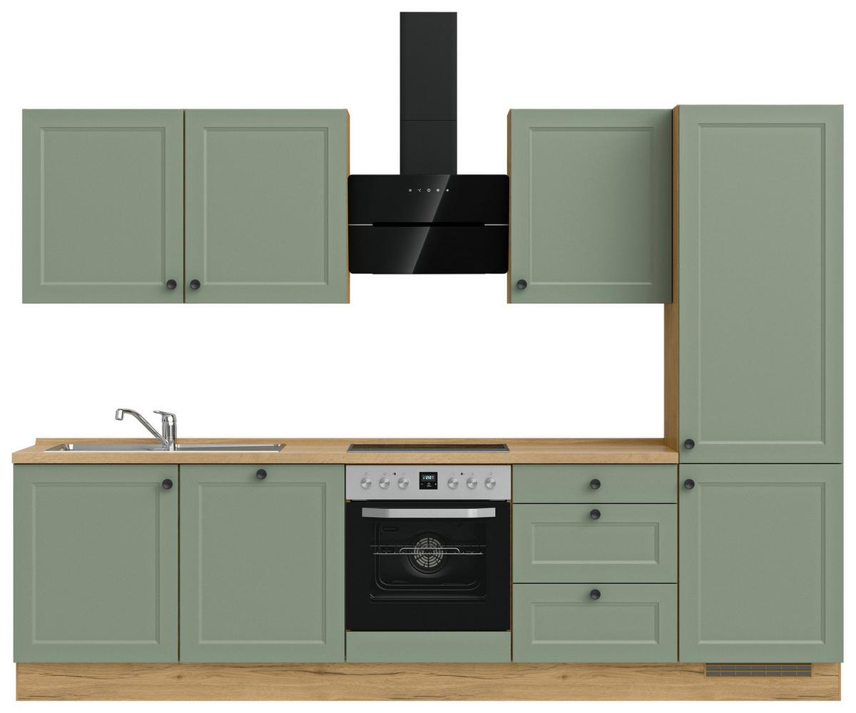 Küchenblock Cascada High m. Geräten Schilfgrün - Schilfgrün/Eichefarben, MODERN, Holzwerkstoff/Metall (300cm) - Nobilia