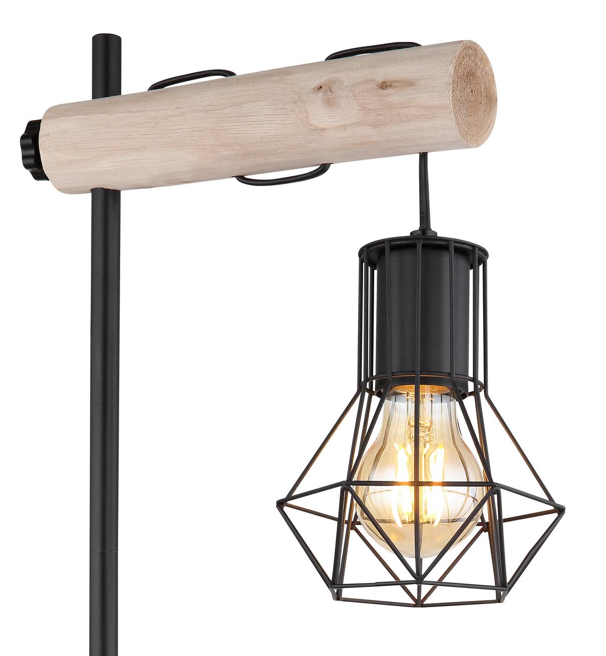 Tischleuchte Priska Schwarz/Natur max. 40 Watt - Schwarz/Naturfarben, Natur, Holz/Kunststoff (33/18/55cm) - Globo