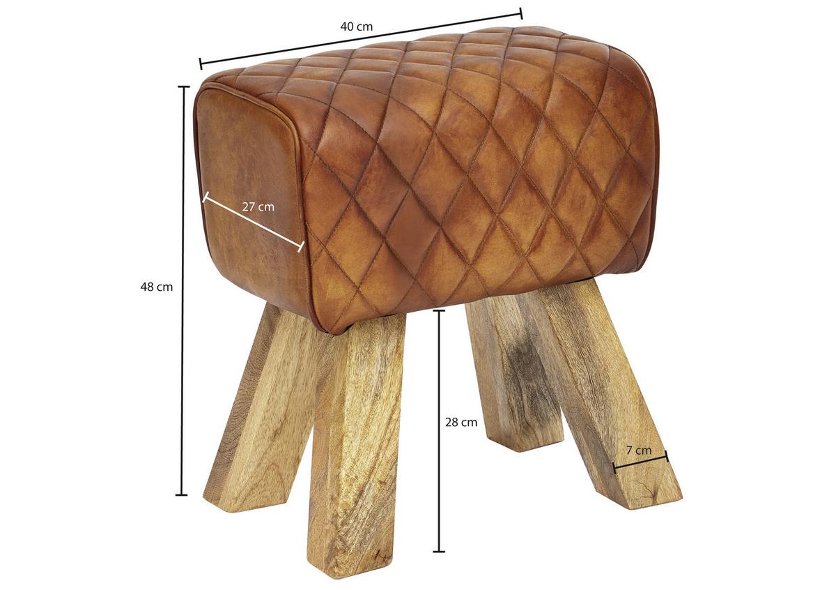 Tabure Hocker - naravne barve/rjava, Moderno, les/usnje (40/48/27cm) - MID.YOU