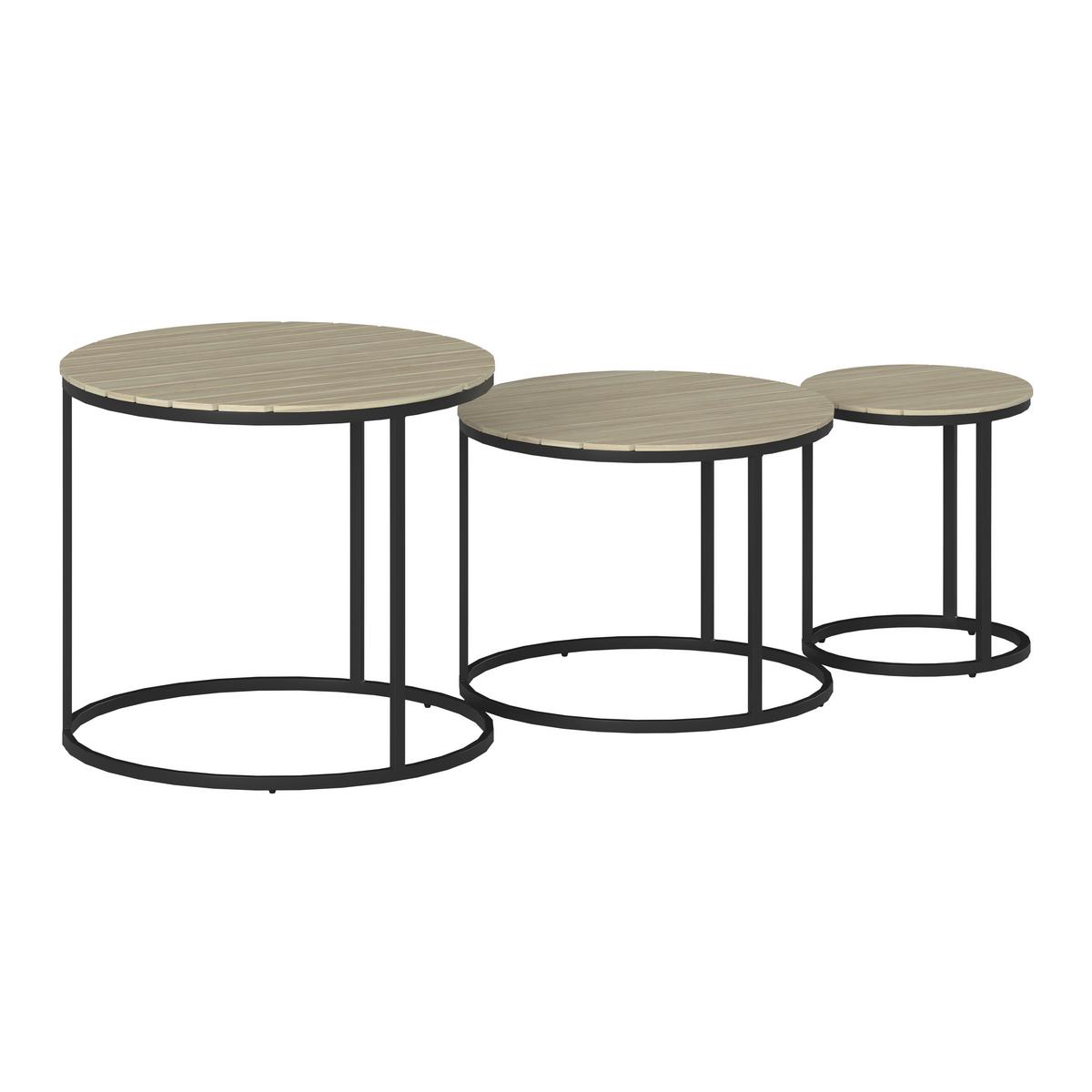 OGRODOWY STOLIK BOCZNY-ZESTAW SALERNO - kolor akacjowy/czarny, Modern, metal/drewno (76/56/36/50/45/40/76/56/36cm) - Ambia Garden