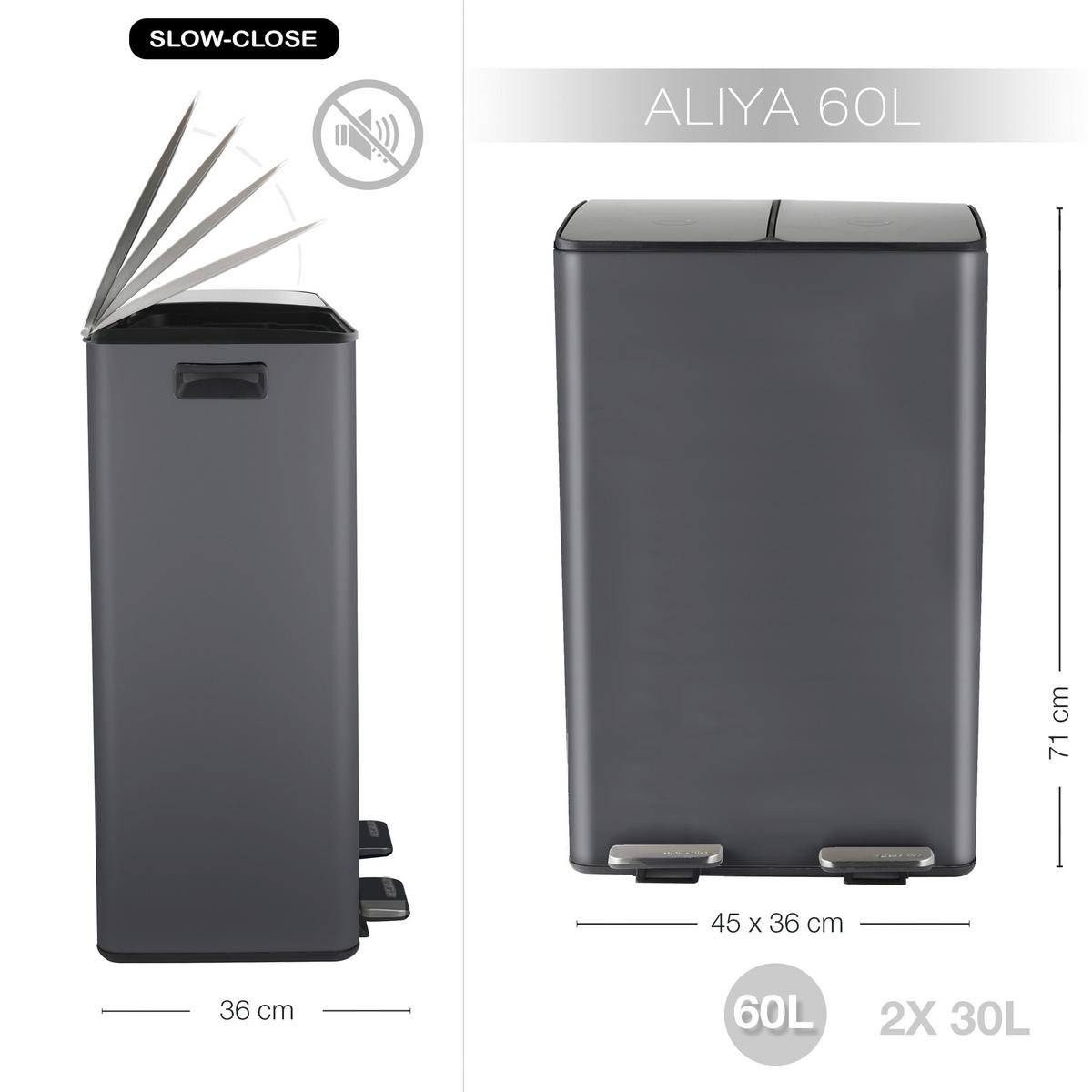 Treteimer Aliya Matt Dark-Grey - Dunkelgrau/Schwarz, Basics, Kunststoff/Metall (45/30/71cm) - Spirella