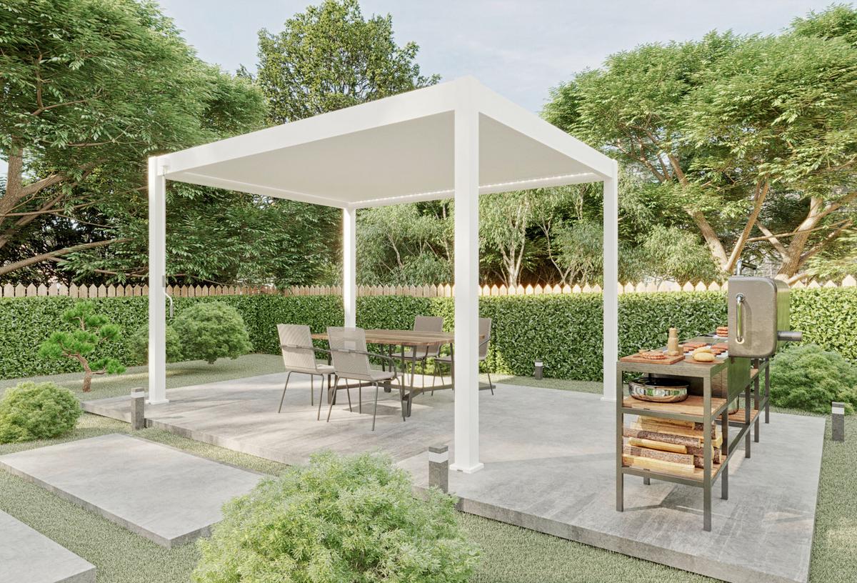 Pergola Superior, Bela, 3x4m - bela/visoki sijaj, Basics, kovina (300/255/400cm) - Gardenson