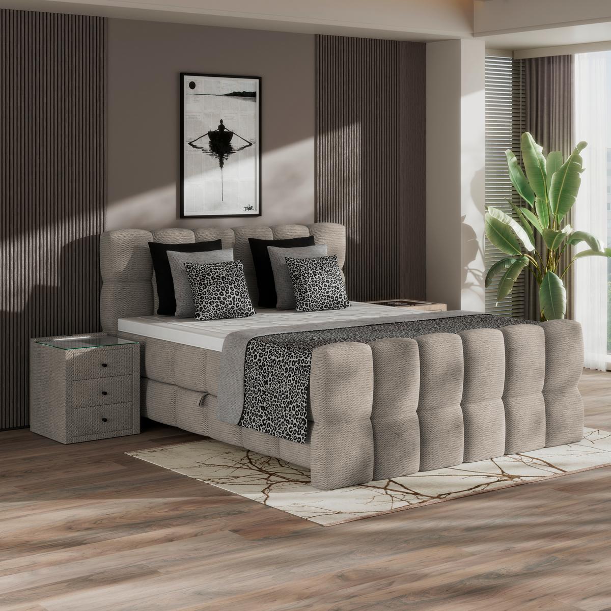 Postelja Boxspring Brisbane, Bež, 160x220 - bež, Trend, kovina/umetna masa (160/220cm) - Premium Living