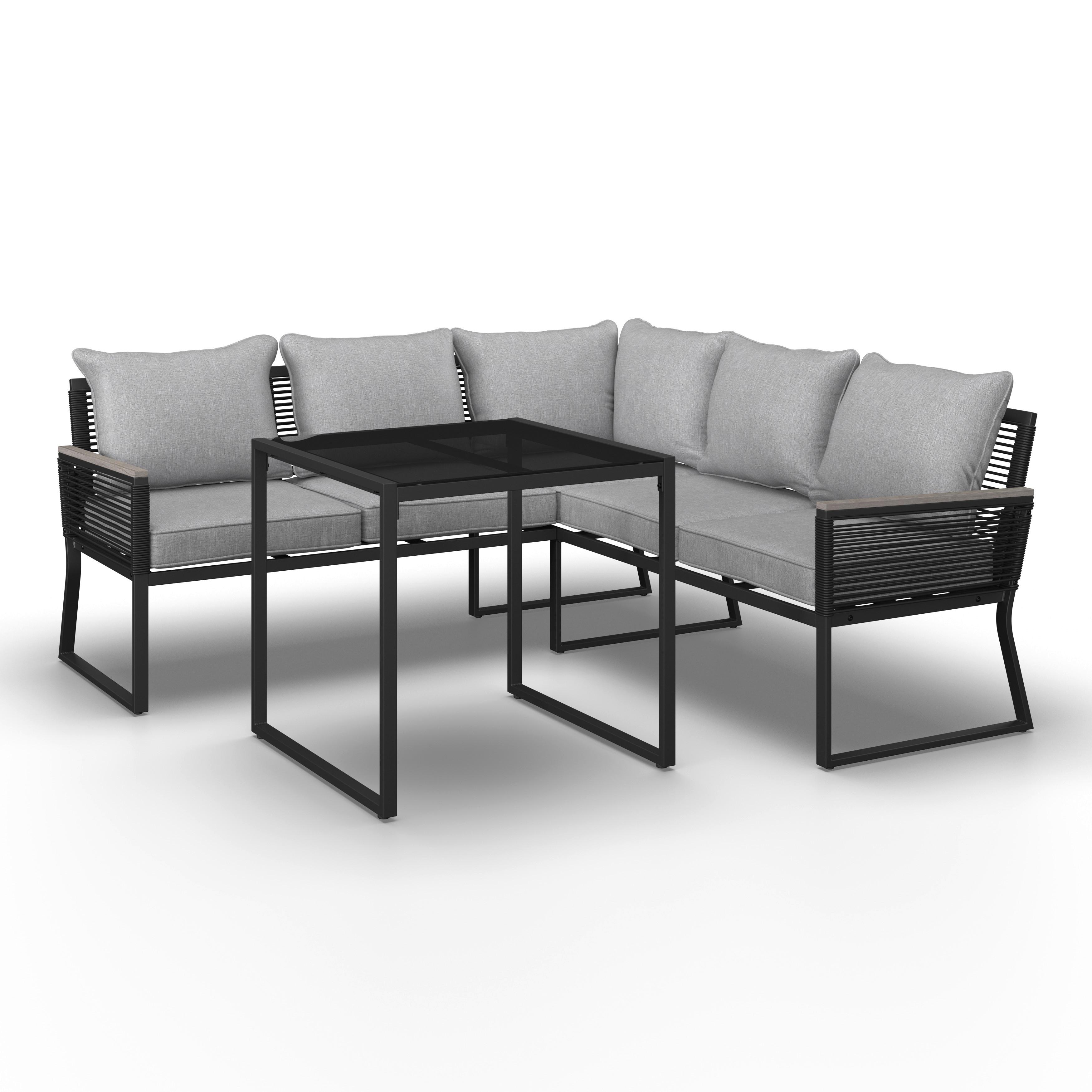 Garnitură grădină Paulina - gri deschis/negru, Modern, plastic/sticlă (181/73/65cm) - Bessagi Garden