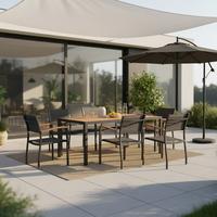 Gartenset Paxos 7-tlg. Alu/Akazie massiv - Graphitfarben/Naturfarben, MODERN, Holz/Textil - Gardenson