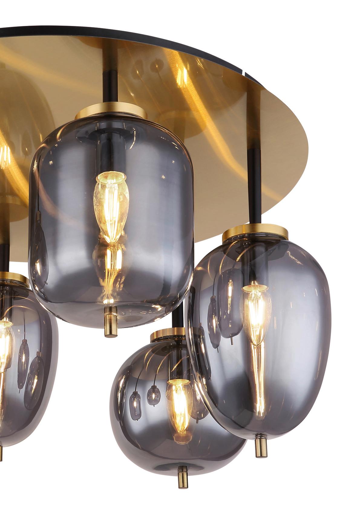 Deckenleuchte Blacky I max. 40 Watt - Messingfarben, Design, Glas/Metall (65/38cm) - Globo