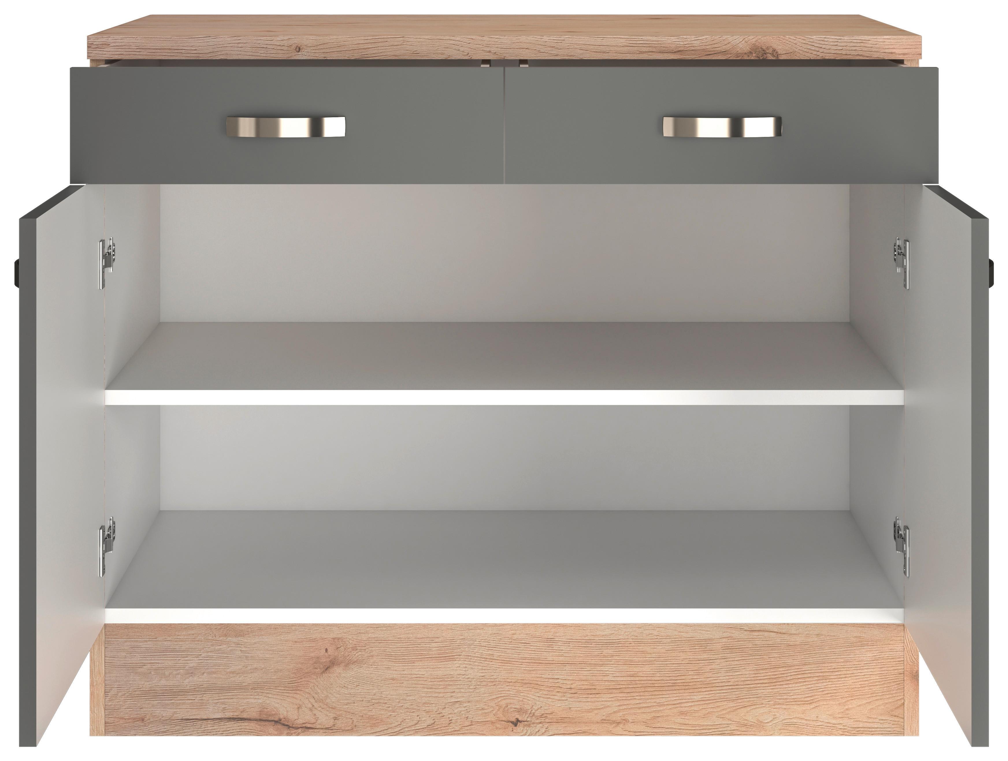 Küchenunterschrank Shadow ca. 100x85x60 cm Grau/Eiche - Edelstahlfarben/Dunkelgrau, MODERN, Holzwerkstoff/Metall (100/85/60cm) - FlexWell