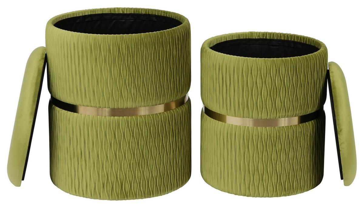 HOCKERSET MILAS 100 - Goldfarben/Grün, Konventionell, Textil/Metall (31,5+36cm) - Kayoom