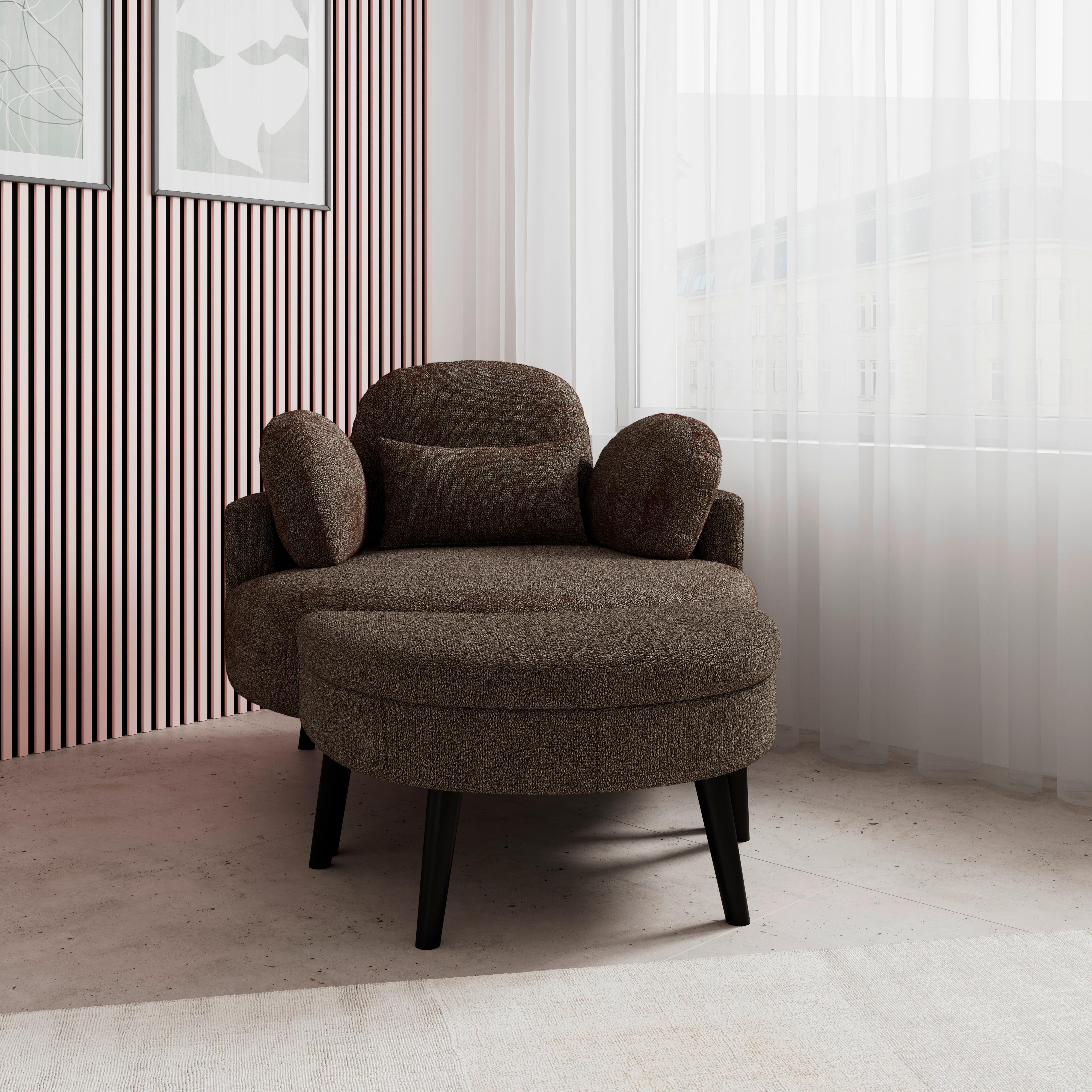 Sessel mit Hocker Bianca Braun Chenille - Braun/Naturfarben, MODERN, Holz/Textil (109/83/148cm) - Bessagi Home