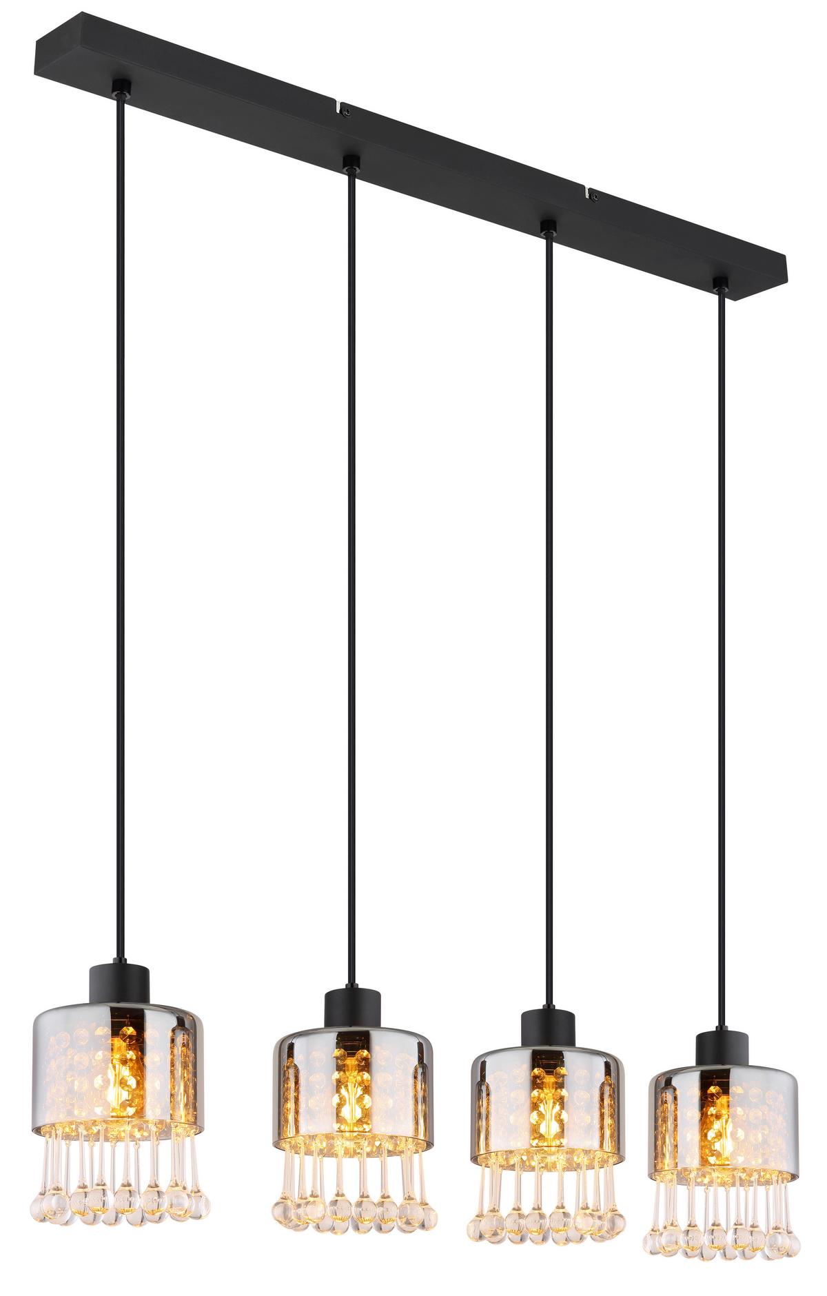 HÄNGELEUCHTE 15884-4H - Klar/Schwarz, Konventionell, Glas/Kunststoff (82,5/15/120cm) - Globo
