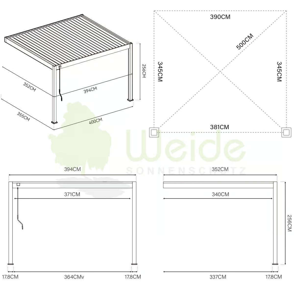 PERGOLA DELUXE 3,6X4M ANTHRAZIT - Anthrazit, Basics, Metall (400/255/360cm) - Gardenson