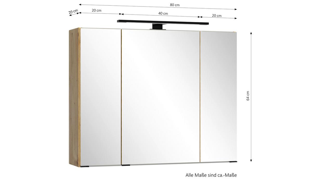 Spiegelschrank Sevilla ca. 80x64 cm Eiche Artisan - Schwarz/Eiche Artisan, MODERN, Glas/Holzwerkstoff (80/64/20cm) - Held