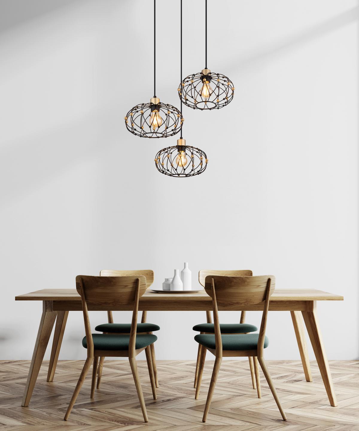 HÄNGELEUCHTE 15966-3HR GREYS - Goldfarben/Schwarz, Design, Kunststoff/Metall (54,9/150cm) - Globo