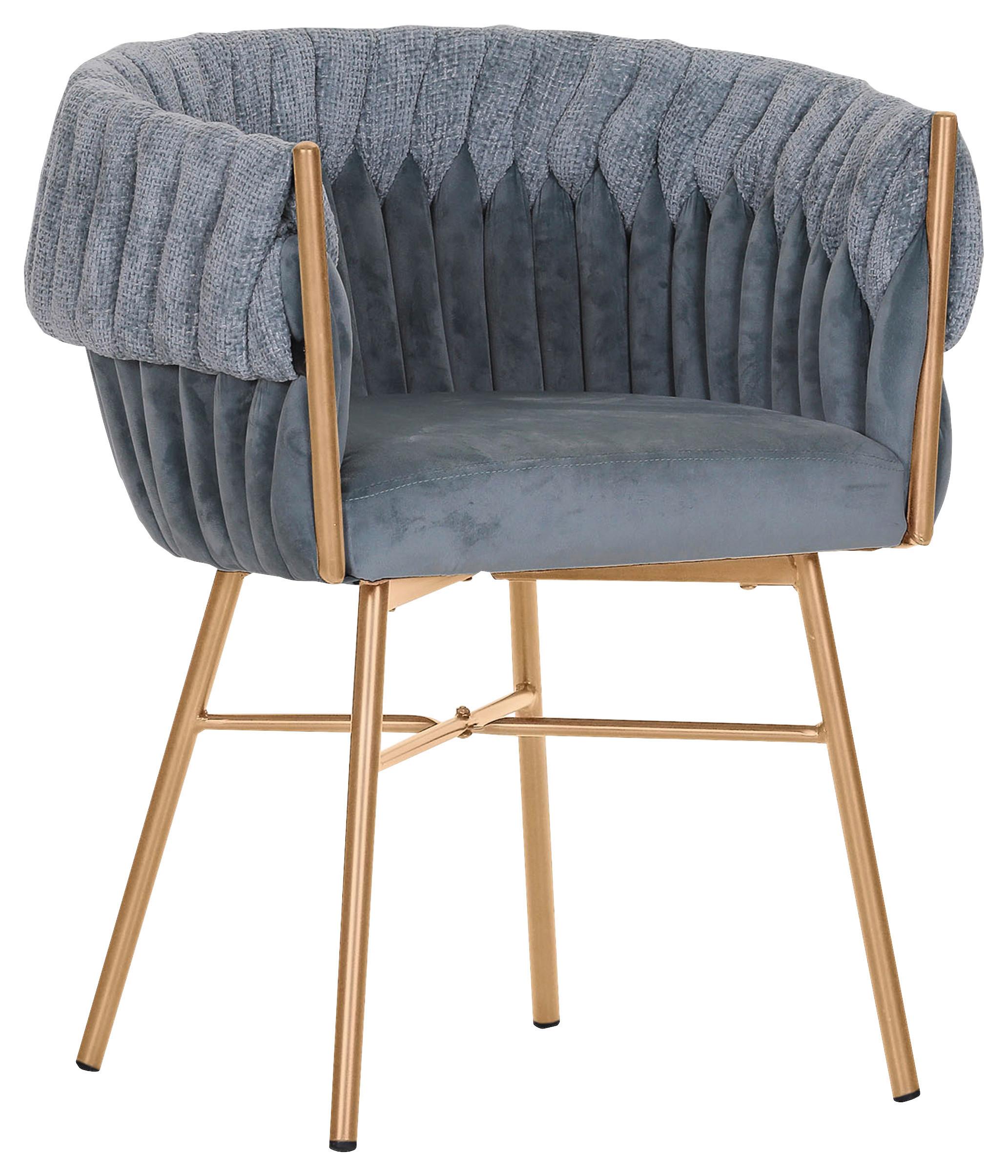 KRZESŁO Z PODŁOKIETNIKAMI TWISTY   -AMBIA HOME- - kolor złoty/jasnoniebieski, Design, metal/tkanina (65/76/60cm) - Ambia Home
