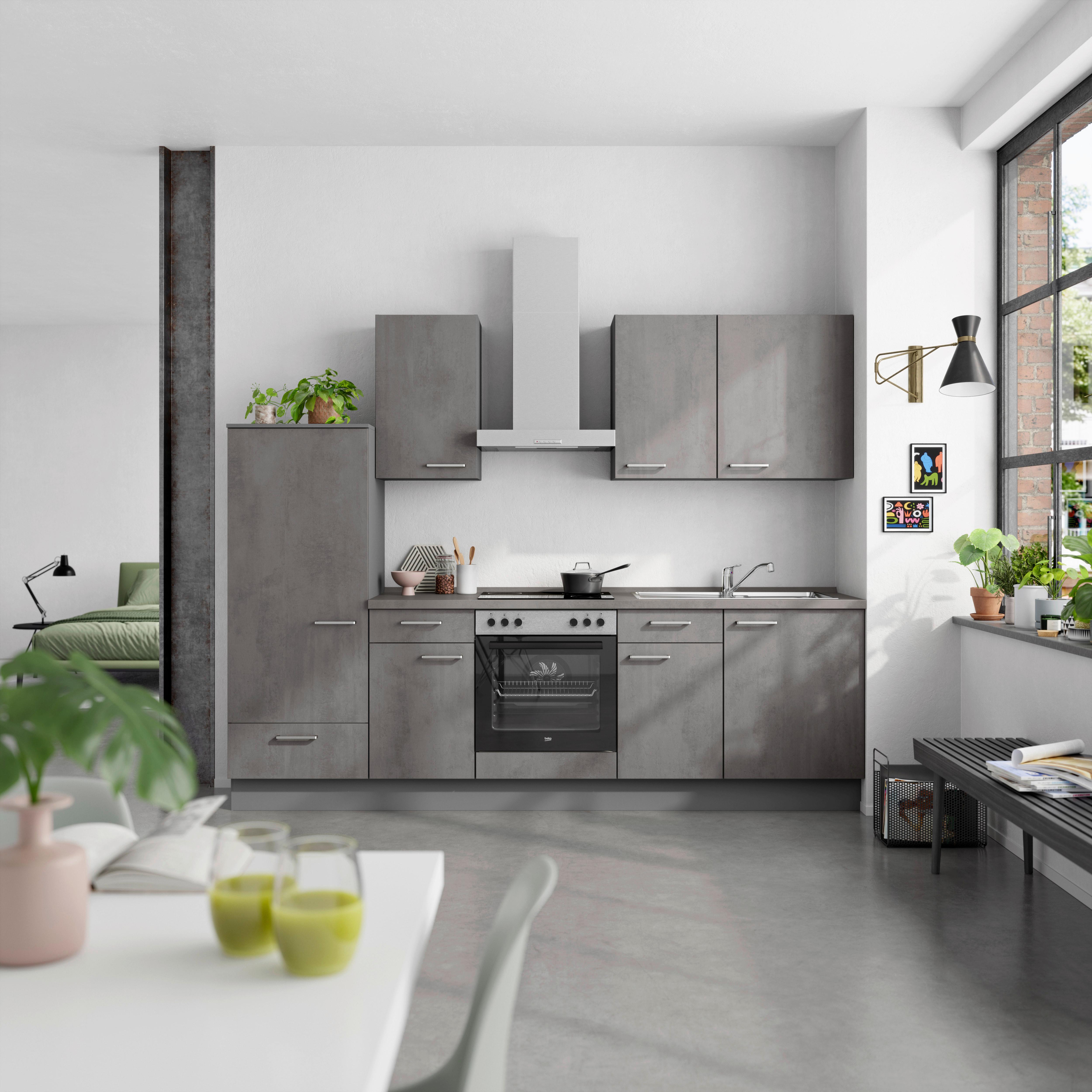 Küchenblock Riva Low m. Geräten Schieferfarben - Schieferfarben/Edelstahlfarben, MODERN, Holzwerkstoff/Metall (270cm) - Nobilia