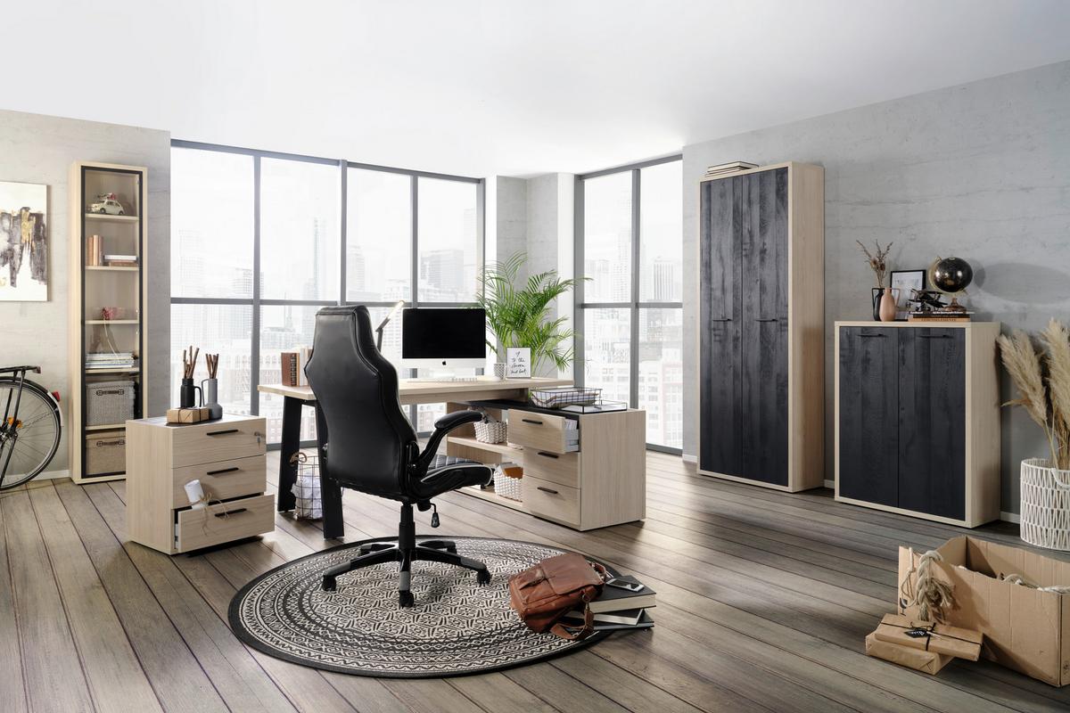 Eckschreibtisch in Schwarz/Eichefarben - Eichefarben/Schwarz, Modern, Holzwerkstoff/Metall (172/75/144cm) - Mömax