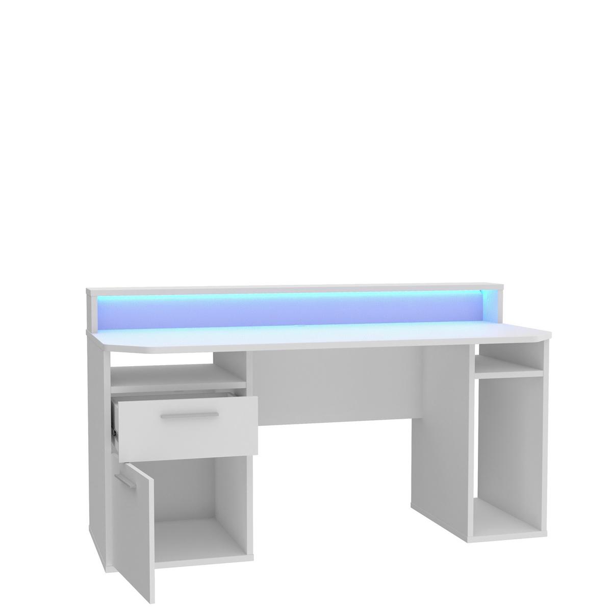 Gaming Miza Tezaur, Bela - bela/barve aluminija, Moderno, kovina/umetna masa (160/91/72cm) - MID.YOU