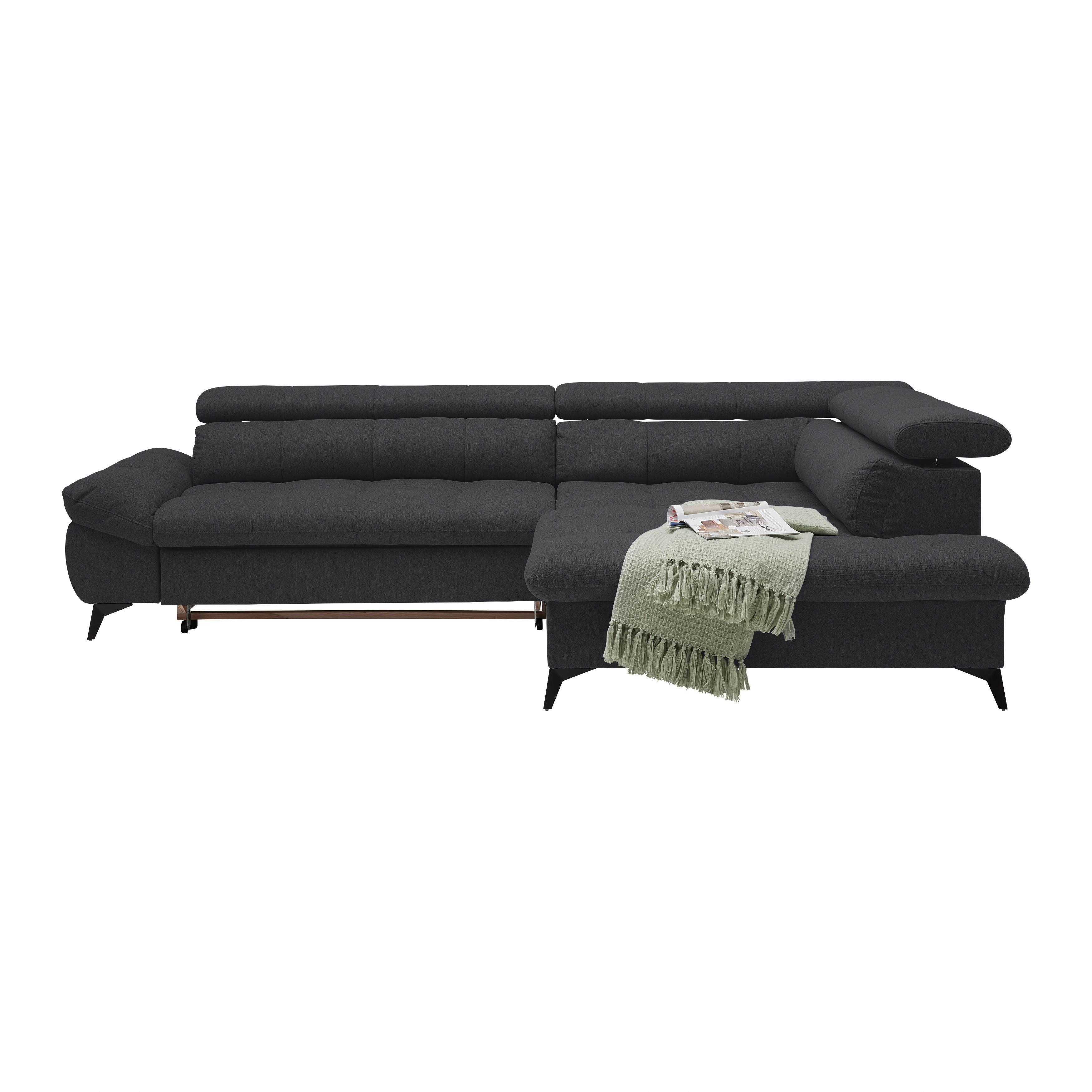 Wohnlandschaft Alberto Schwarz - Schwarz, MODERN, Textil/Metall (201/78/296cm) - Mömax