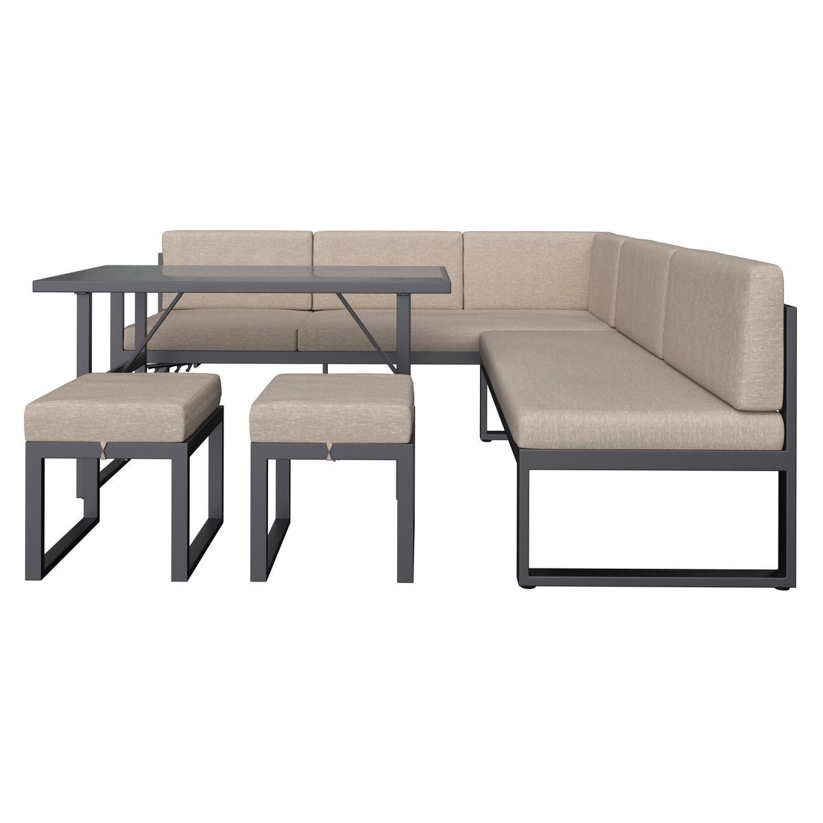 Lounge Garnitura Genf, Siva, 5-Delno - siva/svetlo siva, Moderno, kovina/steklo (213/136cm) - Beldano