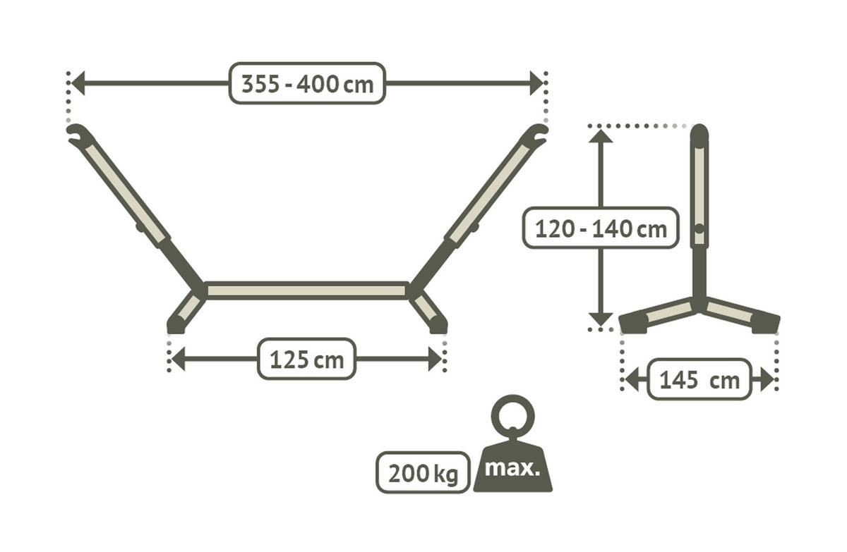 Hängemattengestell Kingsize ca. 355-400x145x120-140 cm - KONVENTIONELL, Metall (355-400/145/120-140cm) - La Siesta