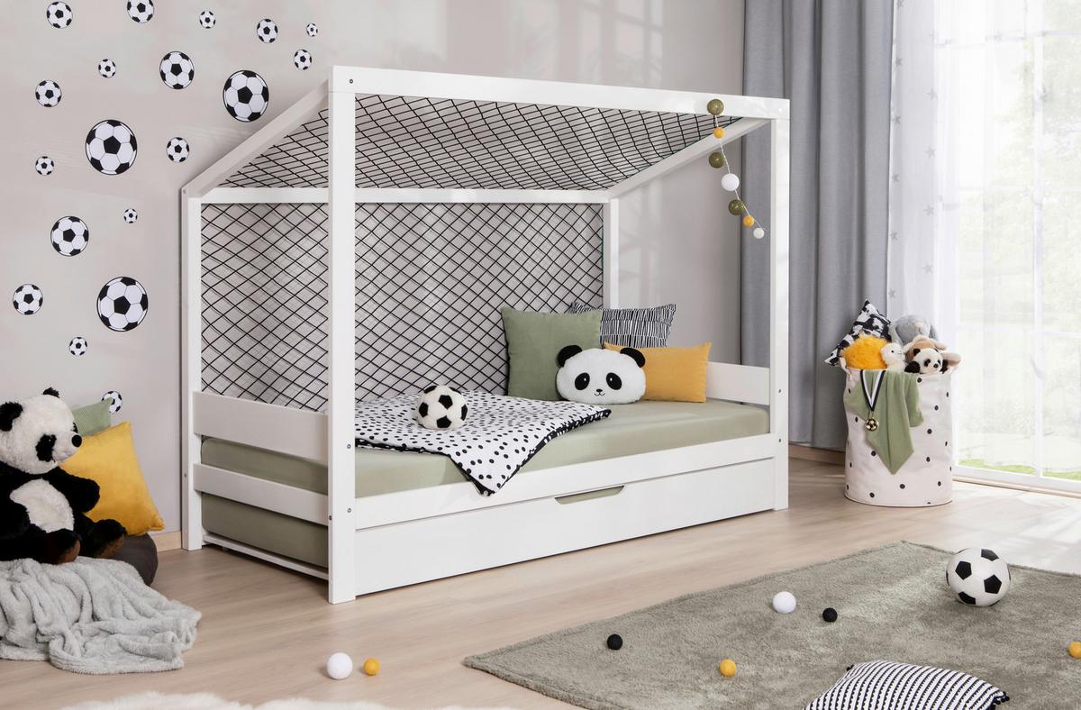 Raztegljva Postelja Soccer, Bela, Pravi Les, 90x200cm - bela, Moderno, tekstil/les (90/200cm) - MID.YOU