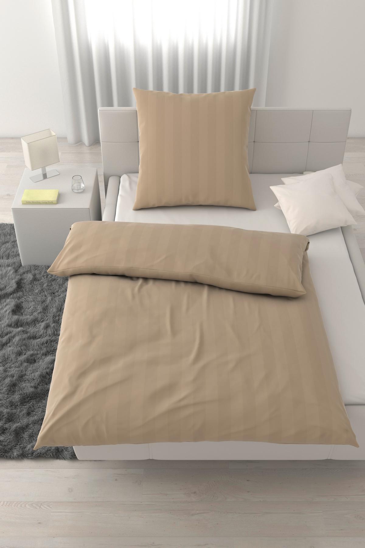 Bettwäsche Xenia Streif XL Beige ca. 155x220cm - Beige, MODERN, Textil (155/220cm) - Premium Living