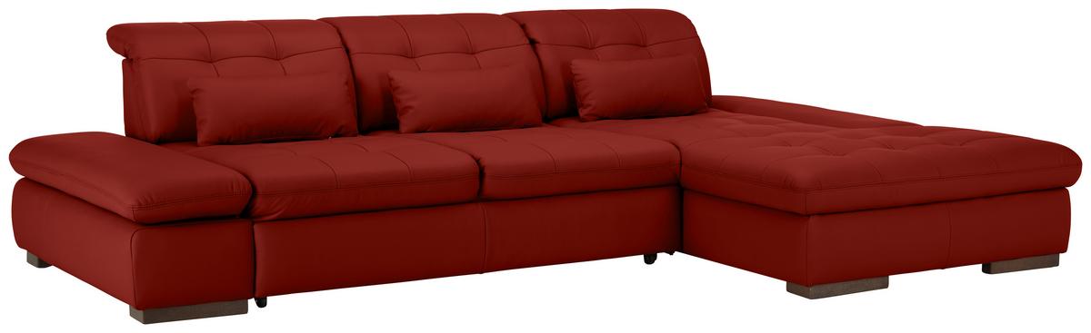 Wohnlandschaft Sanfino Leder Rot - Chromfarben/Rot, KONVENTIONELL, Leder/Metall (305/79-96/199cm) - Premium Living