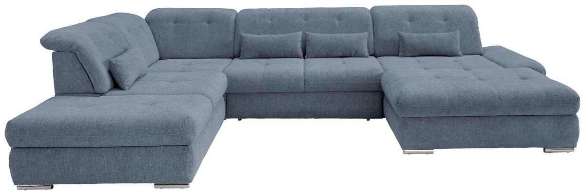 Wohnlandschaft Dalida Hellblau Chenille - Chromfarben/Hellblau, Design, Textil/Metall (254/376/195cm) - Livetastic