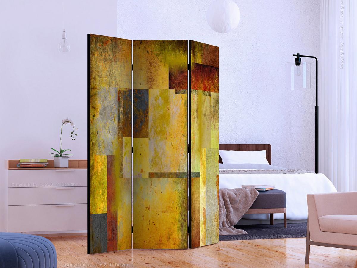 Paravan Art Expression, 3-Delni, Dvostranski - večbarvno/temno rumena, Basics, tekstil/les (135/172/3cm) - artgeist