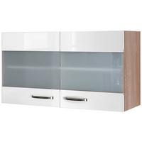 Küchenoberschrank Weiß Hochglanz/Eiche - Edelstahlfarben/Weiß Hochglanz, MODERN, Holzwerkstoff/Metall (100/54,8/32cm) - FlexWell