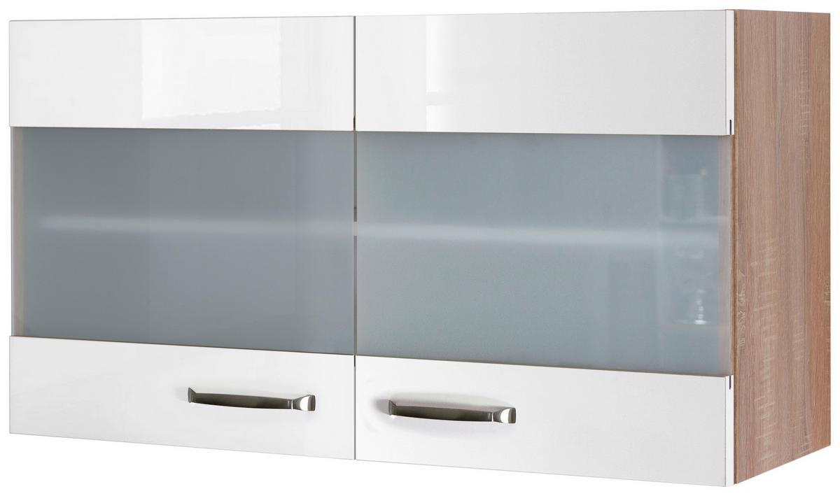 Küchenoberschrank Weiß Hochglanz/Eiche - Edelstahlfarben/Weiß Hochglanz, MODERN, Holzwerkstoff/Metall (100/54,8/32cm) - FlexWell