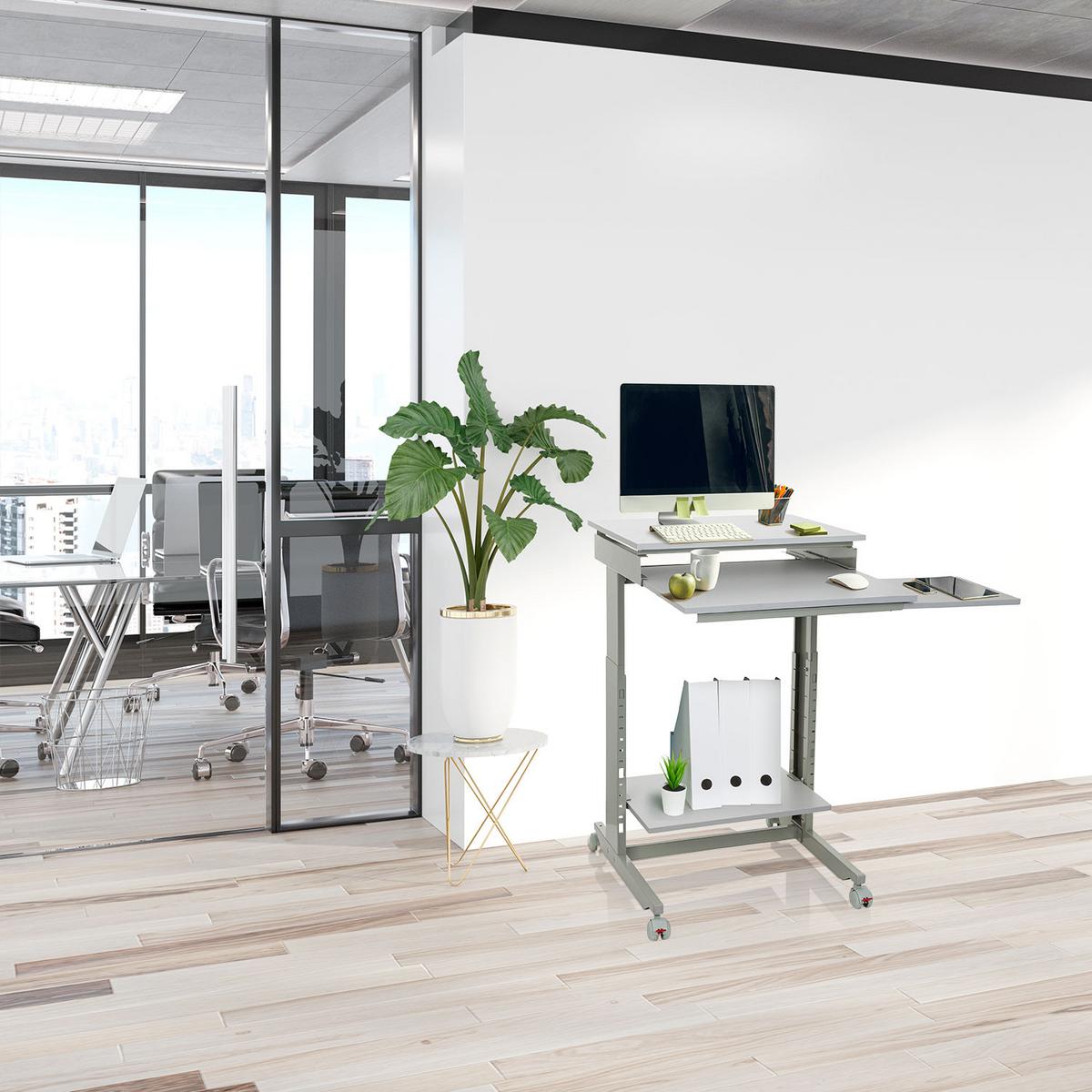 Pisalna Miza Workstation, Siva - siva, Basics, kovina/umetna masa (60/71,5-107,5/50cm) - MID.YOU