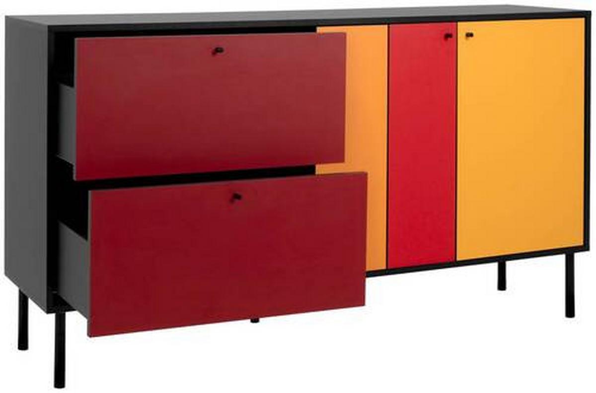 Tálalószekrény Lucca - fekete/többszínű, Design, faalapú anyag/fém (146/81/40cm) - MID.YOU