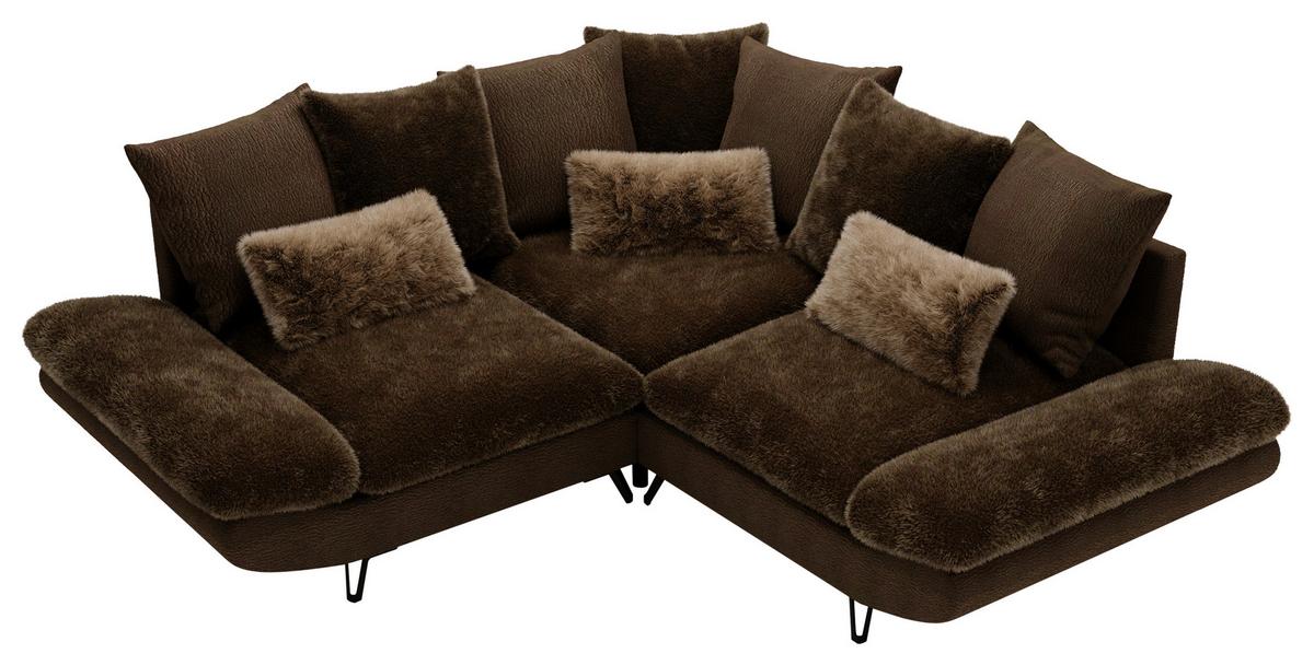 Wohnlandschaft Bormio - Dunkelbraun/Schwarz, Modern, Textil/Metall (276/276cm) - Premium Living