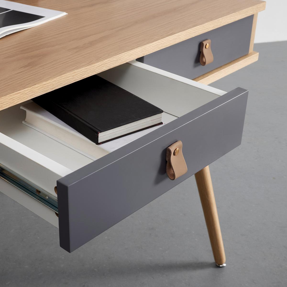 Schreibtisch Lena Grau/Natur Echtholz/MDF ca. 120x60 cm - Hellbraun/Naturfarben, MODERN, Holz/Holzwerkstoff (120/75/60cm) - Bessagi Home