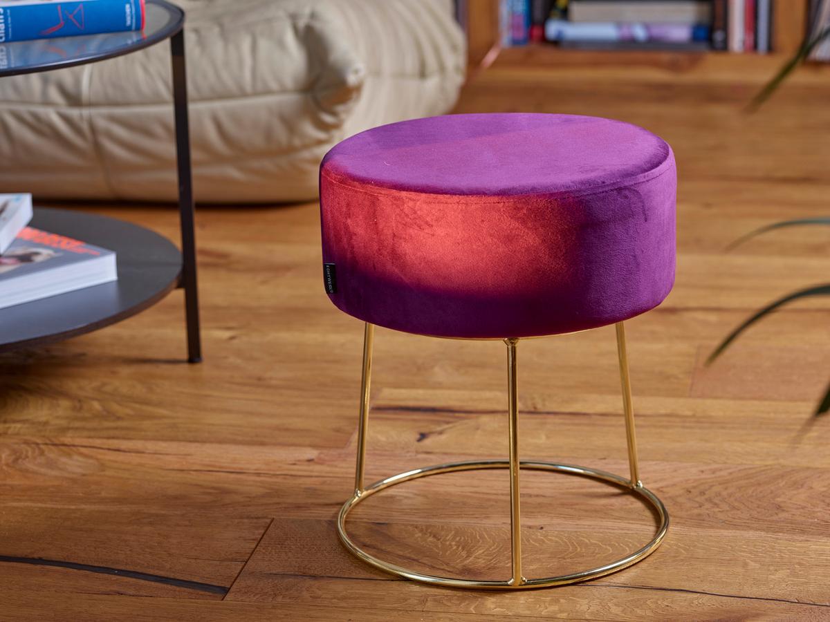 Hocker Marilyn Beere Samt - Beere/Goldfarben, Design, Textil/Metall (35,5/40,5/35,5cm) - Echtwerk