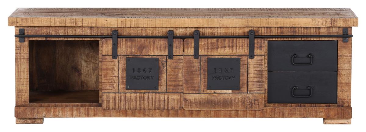 KOMODA NISKA BARNEY - kolor naturalny/czarny, Konventionell, metal/drewno (160/50/45cm) - Landscape