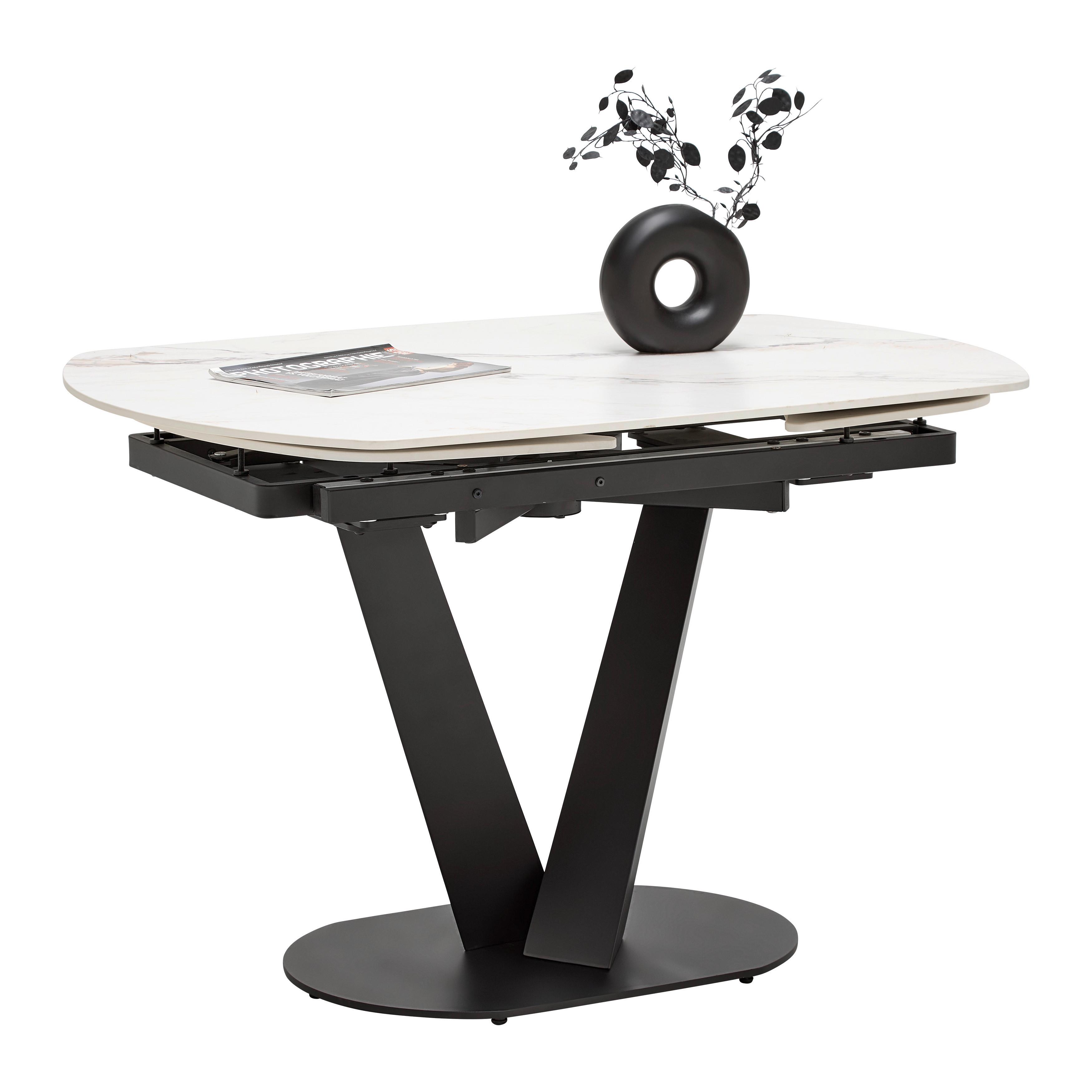 UTDRAGBART BORD NICOLAS - vit/svart, Modern, metall/sten (120-180/90/75-77cm) - Mömax