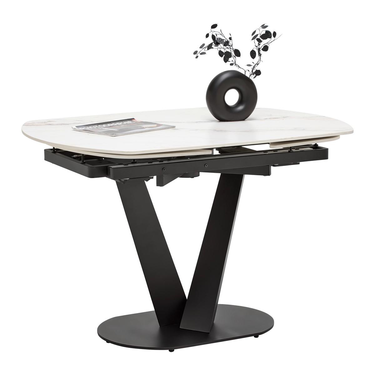 AUSZIEHTISCH NICOLAS - Weiss/Schwarz, Modern, Stein/Metall (120-180/90/75-77cm) - Mömax